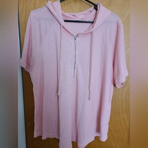Women's Pink Hooded Short Sleeve Pullover